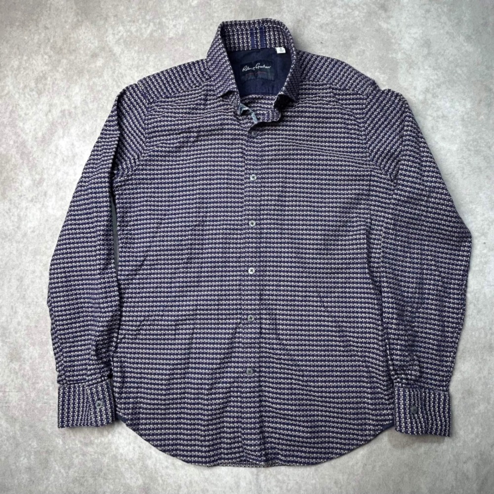 Robert Graham Modern Americana Mens S Tailored Fit Navy Geometric Button Down
